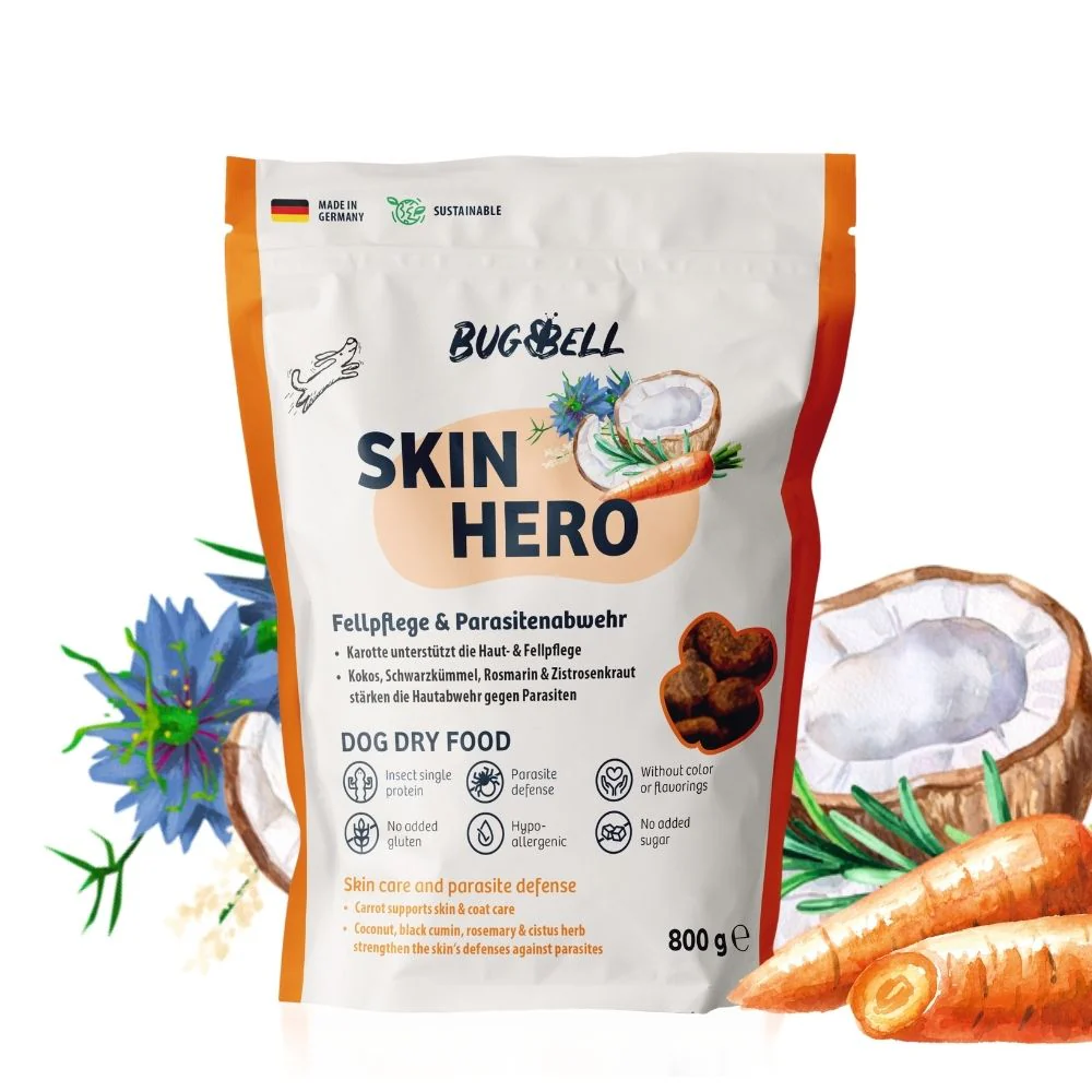 Alimento BugBell SkinHero - hipoalergénico, sem cereais, com proteína de inseto, cominho preto, alecrim e esteva