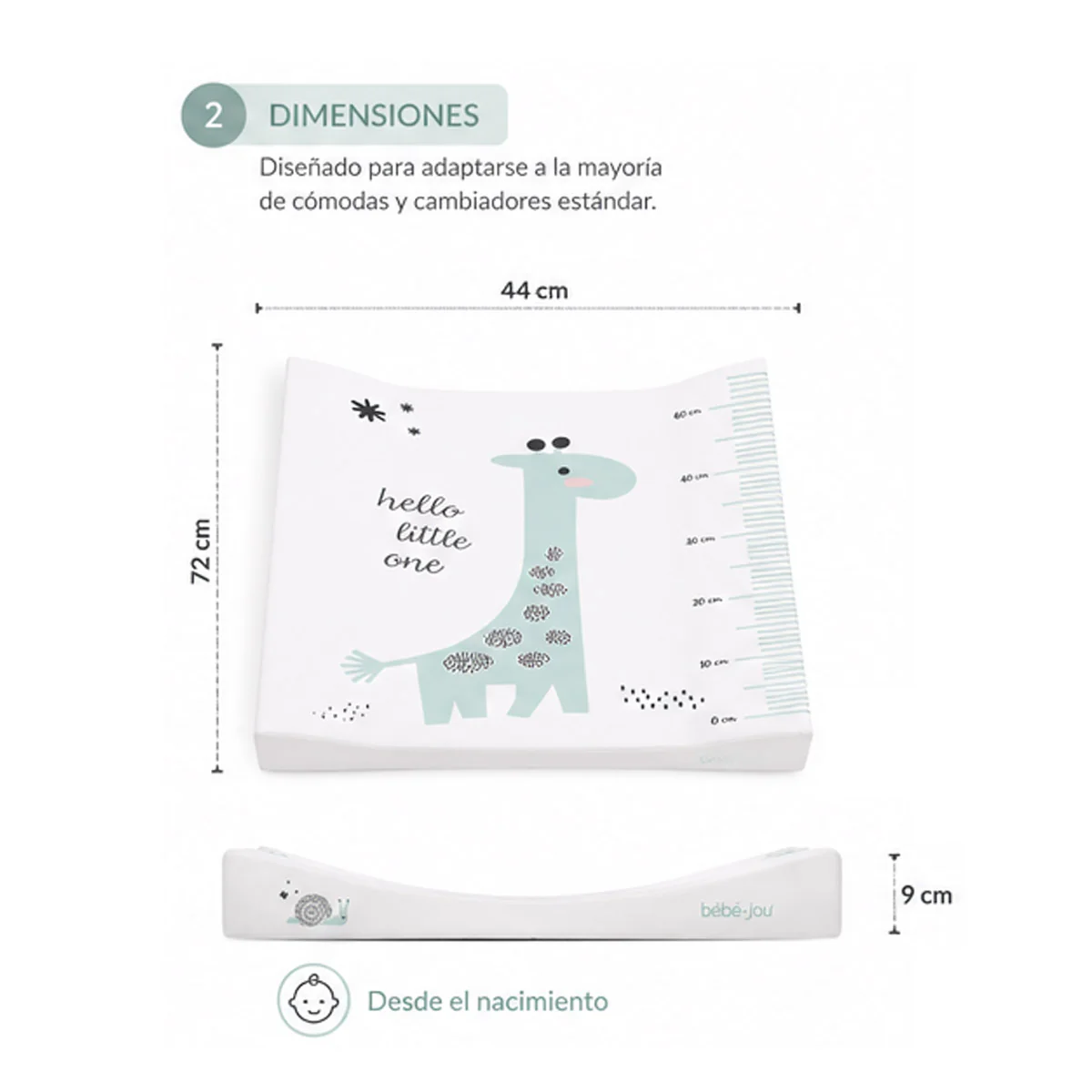 Bebe-jou – Colchão Plastificado Para Mudador De Bebé, 72 X 44 X 9 Cm, Hello Little One - Image 3
