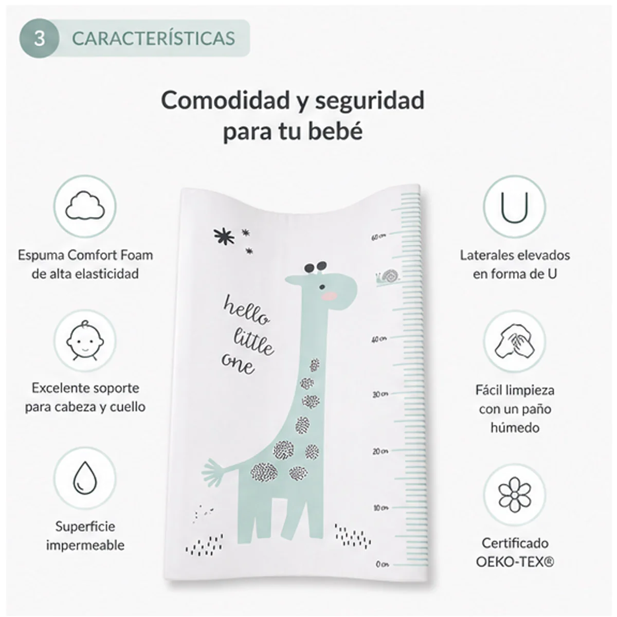 Bebe-jou – Colchão Plastificado Para Mudador De Bebé, 72 X 44 X 9 Cm, Hello Little One - Image 4