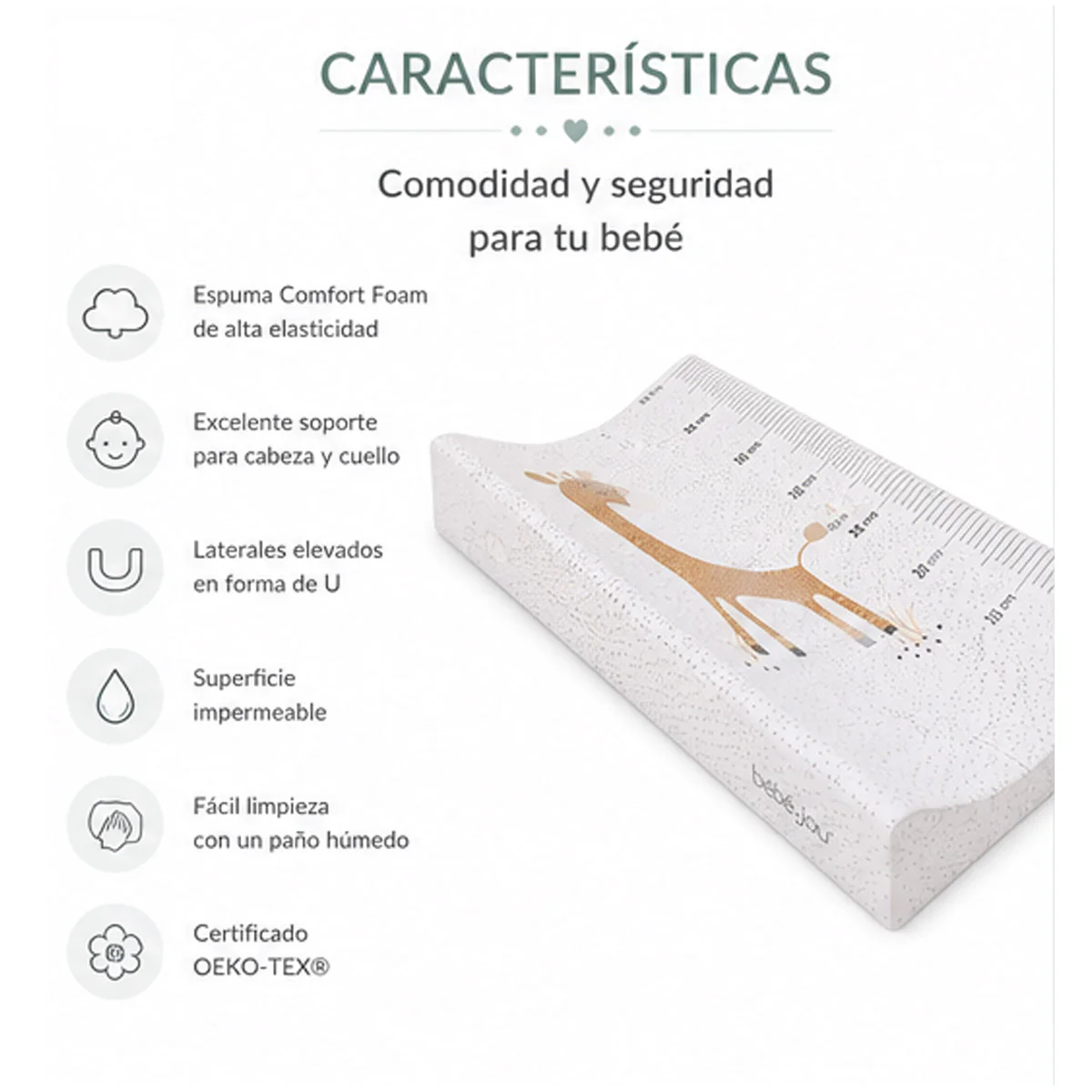 Bebe-jou – Colchão Plastificado Para Mudador De Bebé, 72 X 44 X 9 Cm, Jungle - Image 3