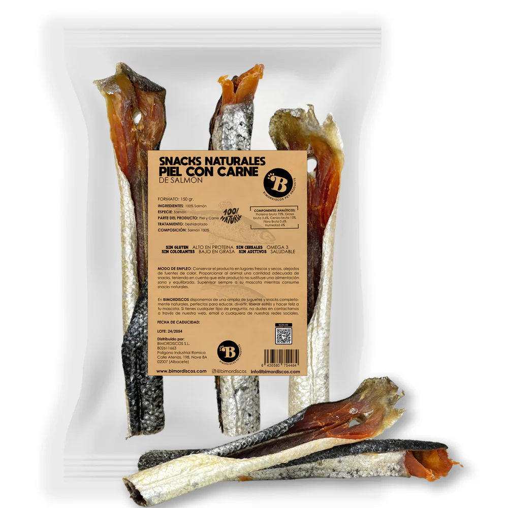 Bimordiscos Tiras Xl De Pele Com Carne De Salmão Para Cães E Gatos