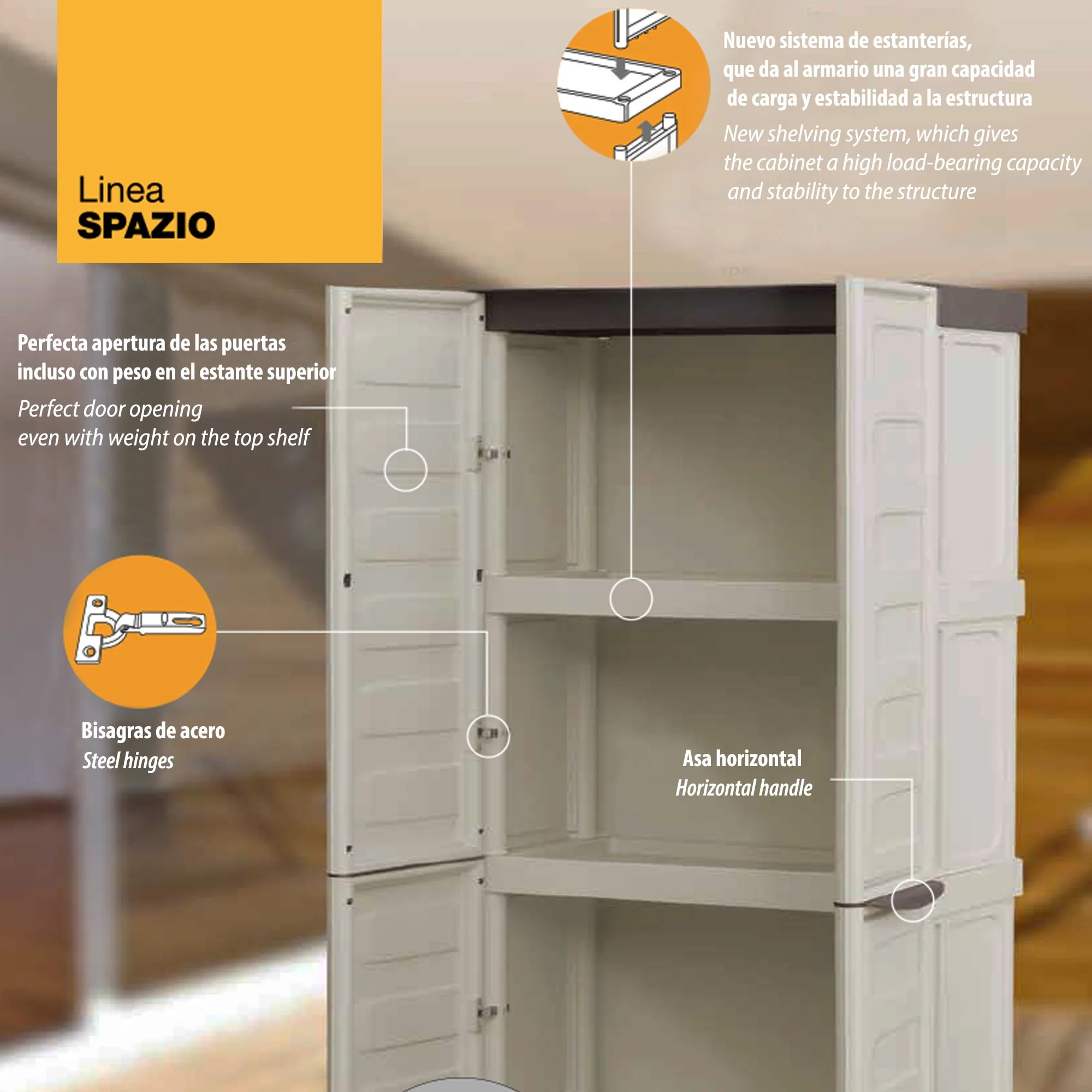 Closet De Altura Total Em Polipropileno, Cor De Marfim E Taupe, L 700 X P 390 X H 1.650 Mm - Image 2