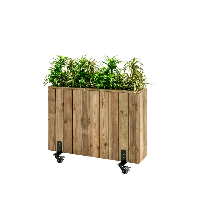 Jardinera Alta De Madera Con Ruedas Para Separar Terrazas 100 X 24 X 80 Cm Hortalia