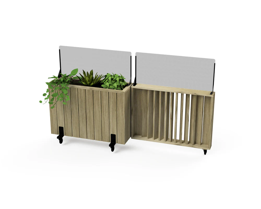 Kit Jardinera Alta De Madera Con Ruedas, Barandilla Abatible Y Cortavientos 40 Cm 100 X 34 X 80 Cm Hortalia