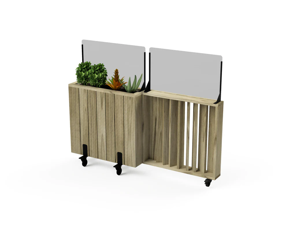 Kit Jardinera Alta De Madera Con Ruedas, Barandilla Abatible Y Cortavientos 40 Cm 75 X 24 X 80 Cm Hortalia