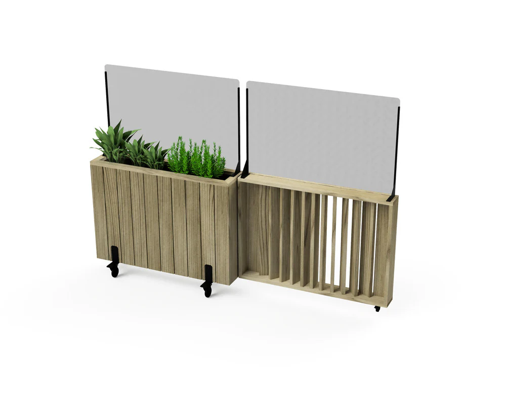 Kit Jardinera Alta De Madera Con Ruedas, Barandilla Abatible Y Cortavientos 60 Cm 100 X 24 X 80 Cm Hortalia