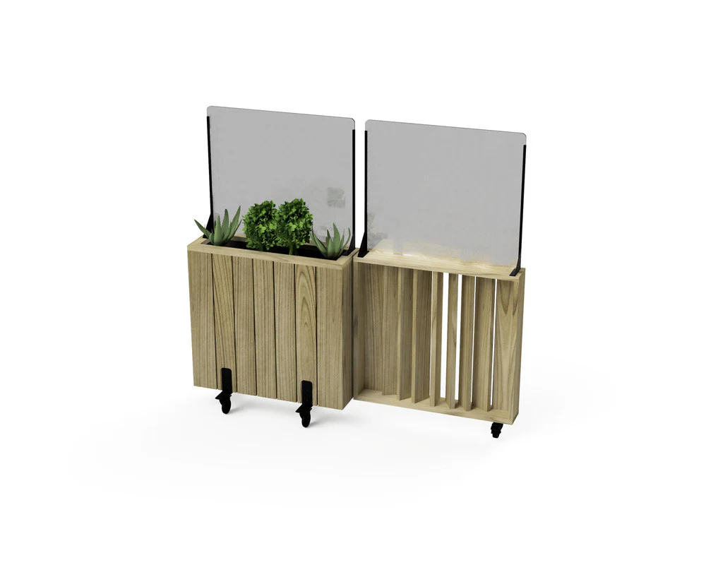 Kit Jardinera Alta De Madera Con Ruedas, Barandilla Abatible Y Cortavientos 60 Cm 75 X 24 X 80 Cm Hortalia