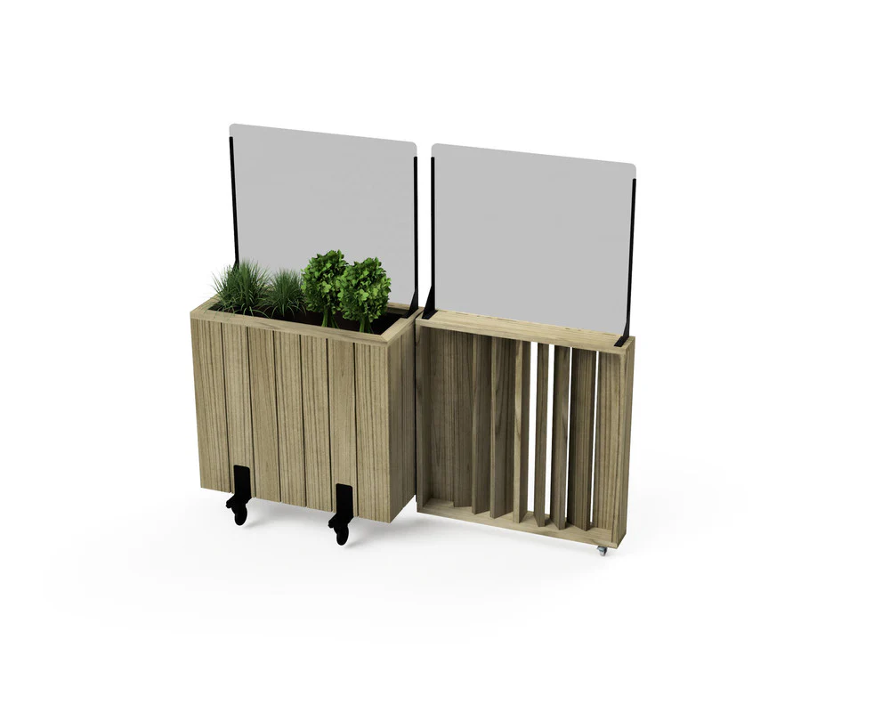 Kit Jardinera Alta De Madera Con Ruedas, Barandilla Abatible Y Cortavientos 60 Cm 75 X 34 X 80 Cm Hortalia