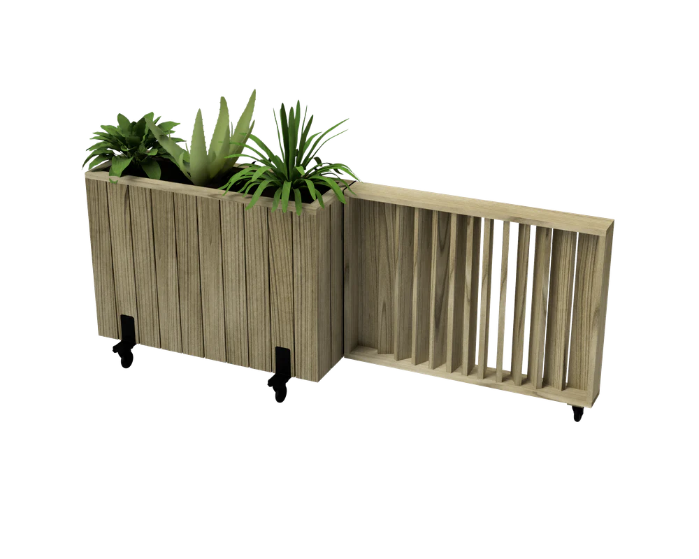 Kit Jardinera Alta De Madera Con Ruedas Y Barandilla Abatible 100 X 34 X 80 Cm Hortalia