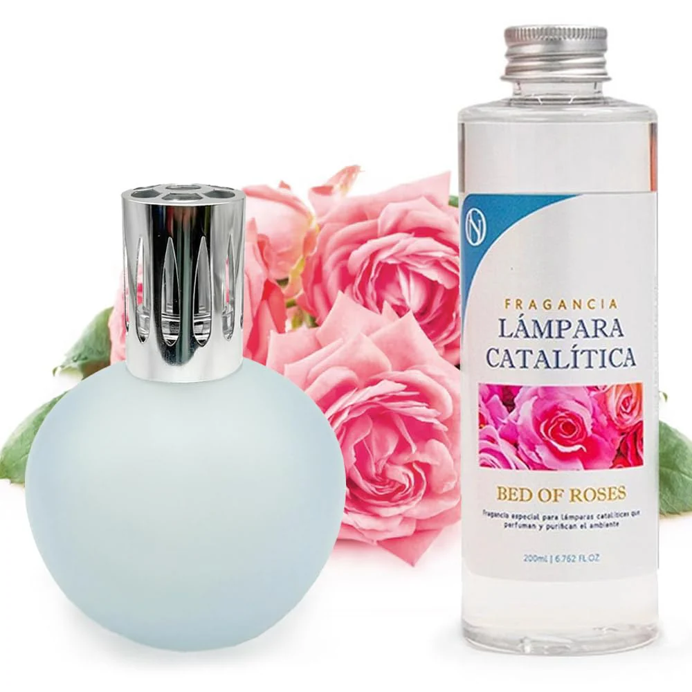Lâmpada Catalítica Azul Acinzentado Mate + Aroma Bed Of Roses 200ml - Elimina Os Maus Odores, Impurezas E Perfuma