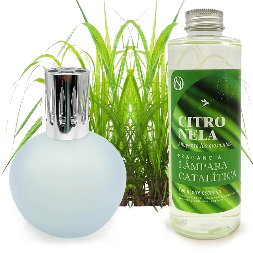 Lâmpada Catalítica Azul Acinzentado Mate + Aroma Citronela 500ml - Elimina Odores, Impurezas E Perfuma