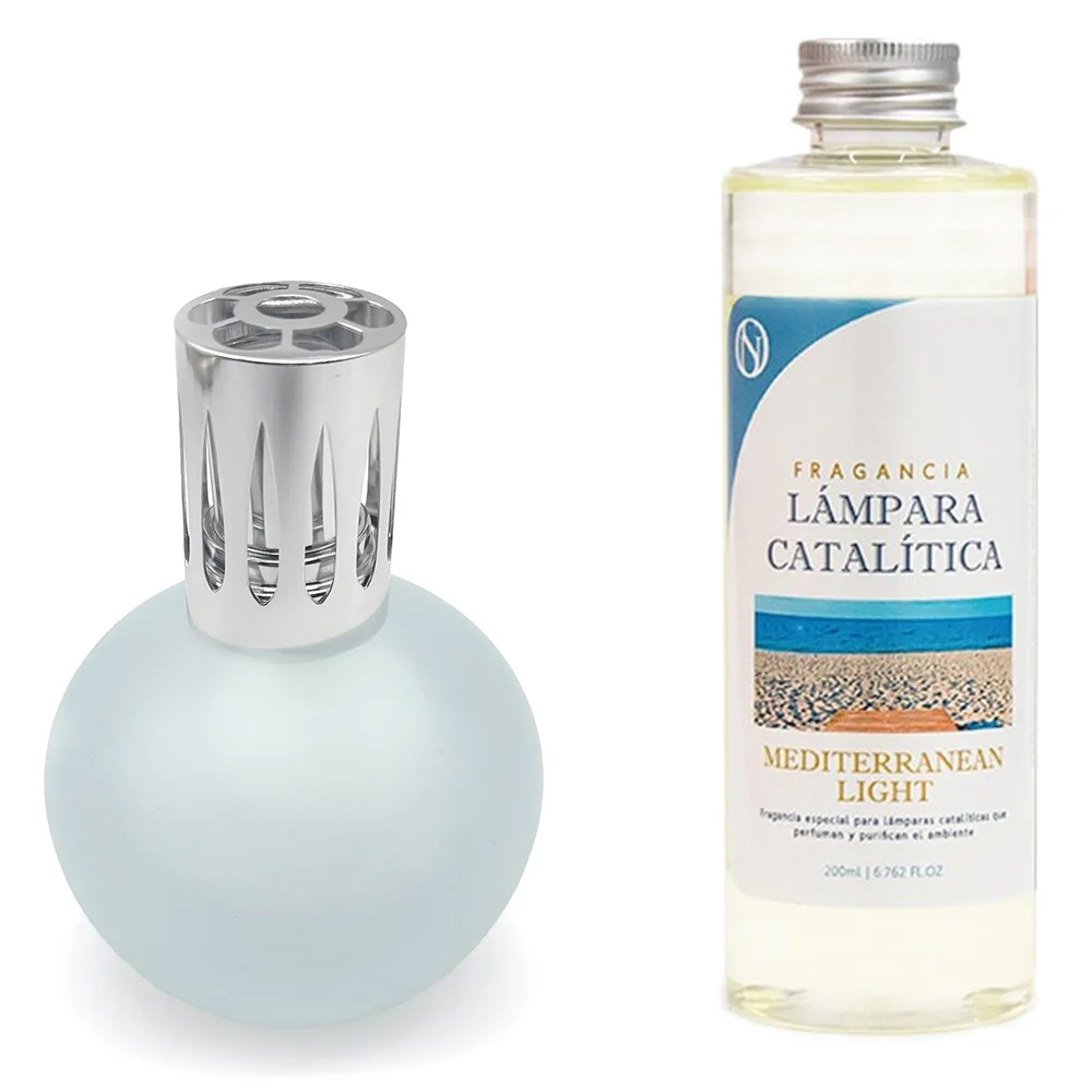Lâmpada Catalítica Azul Acinzentado Mate + Aroma Mediterranean Light 500ml - Elimina Odores, Impurezas E Perfuma