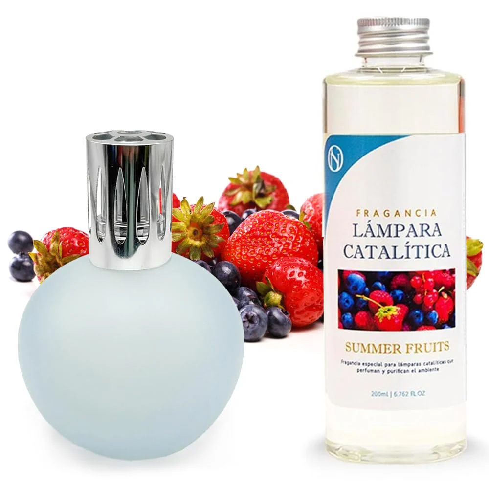 Lâmpada Catalítica Azul Acinzentado Mate + Aroma Summer Fruits 200ml - Elimina Os Maus Odores, Impurezas E Perfuma