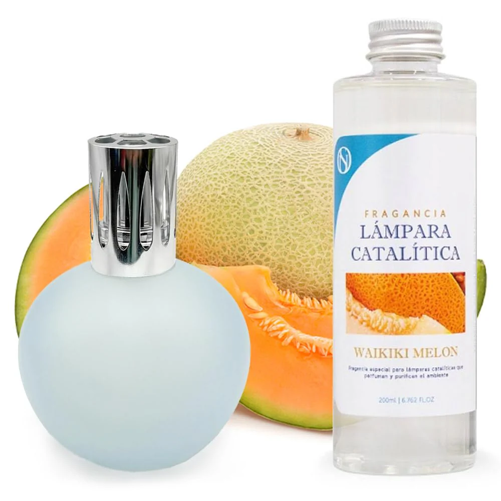 Lâmpada Catalítica Azul Acinzentado Mate + Aroma Waikiki Melon 500ml - Elimina Odores, Impurezas E Perfuma