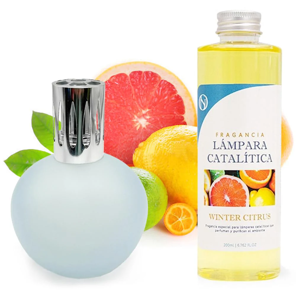 Lâmpada Catalítica Azul Acinzentado Mate + Aroma Winter Citrus 200ml - Elimina Os Maus Odores, Impurezas E Perfuma