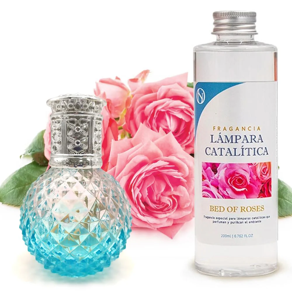 Lâmpada Catalítica Blue Diamonds + Aroma Bed Of Roses 200ml - Elimina Os Maus Odores, Impurezas E Perfuma