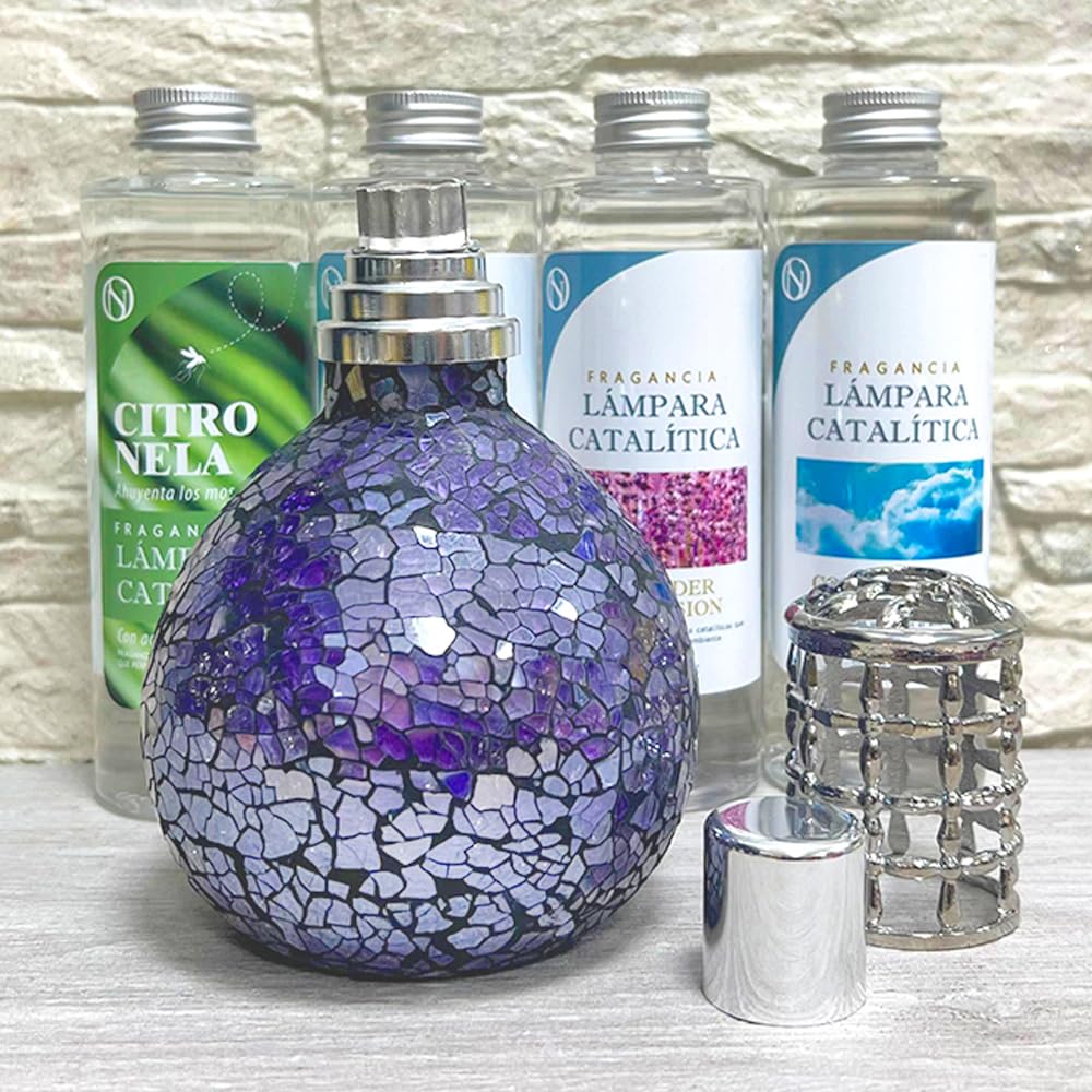 Lâmpada Catalítica De Mosaico Azul Oceano + Fragrância De Aroma Bed Of Roses 500 Ml - Elimina Os Maus Odores E Perfuma - Image 6