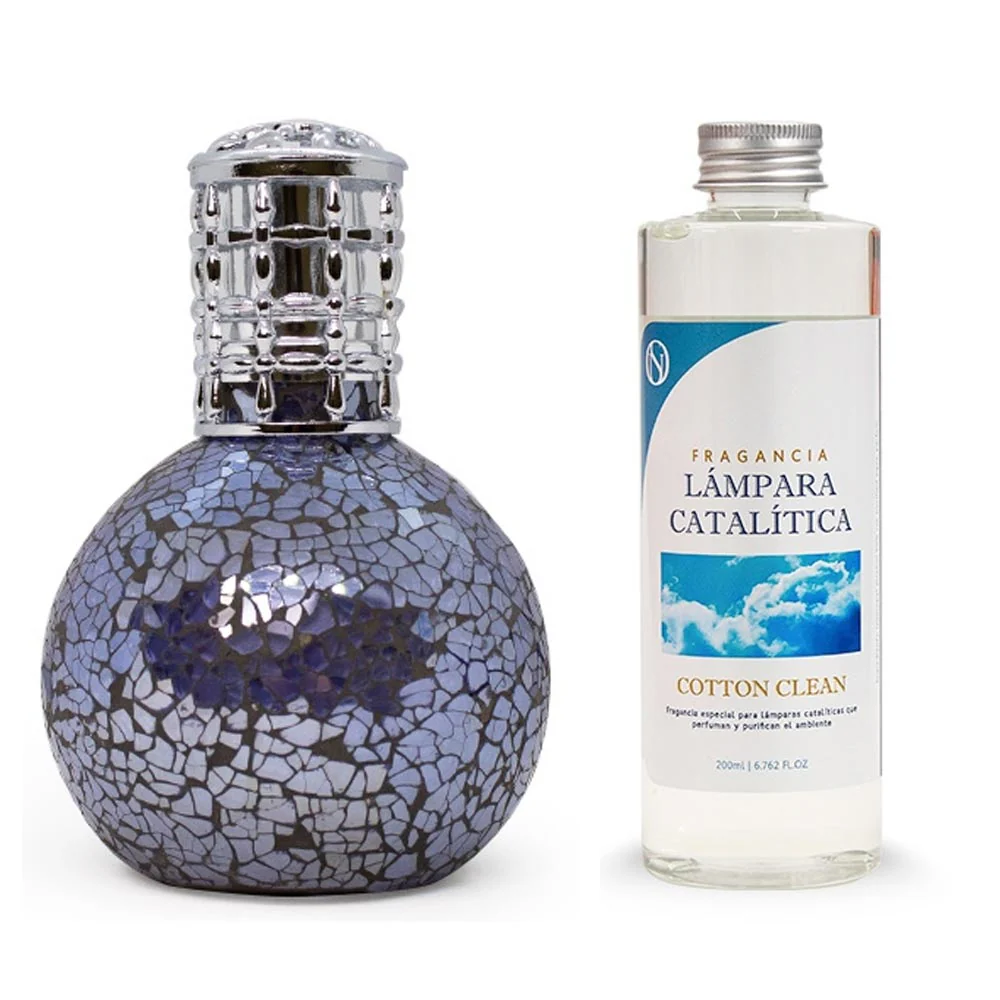 Lâmpada Catalítica De Mosaico Azul Oceano + Fragrância De Aroma Cotton Clean 200 Ml. Elimina Odores, Impurezas E Perfuma