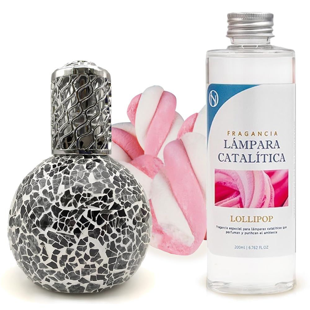 Lâmpada Catalítica De Mosaico Preto + Fragrância De Aroma Lollipop 500 Ml - Elimina Os Maus Odores, Impurezas E Perfuma