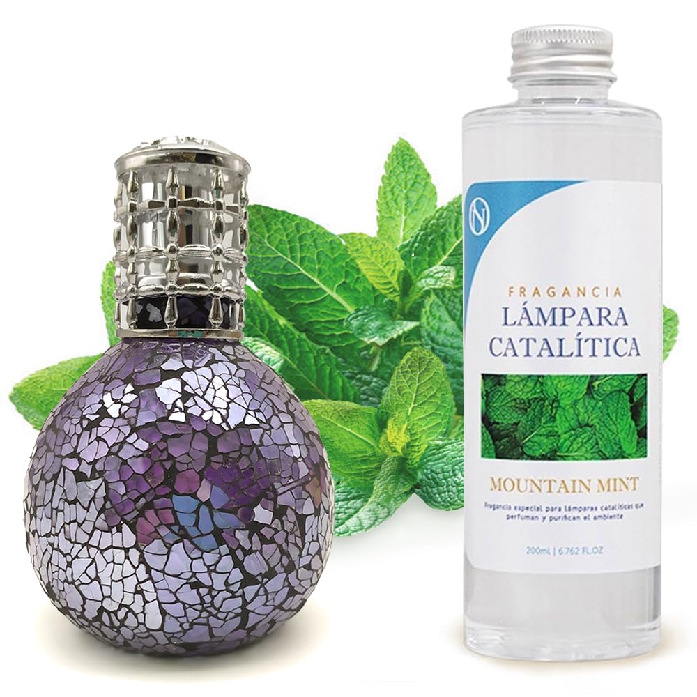 Lâmpada Catalítica Mosaico Azul Oceano + Aroma Mountain Mint 500ml - Elimina Os Maus Odores E Perfuma