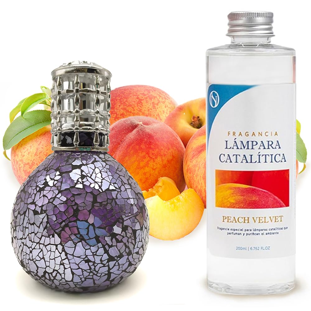 Lâmpada Catalítica Mosaico Azul Oceano + Aroma Peach Velvet 500 Ml - Elimina Os Maus Odores E Perfuma