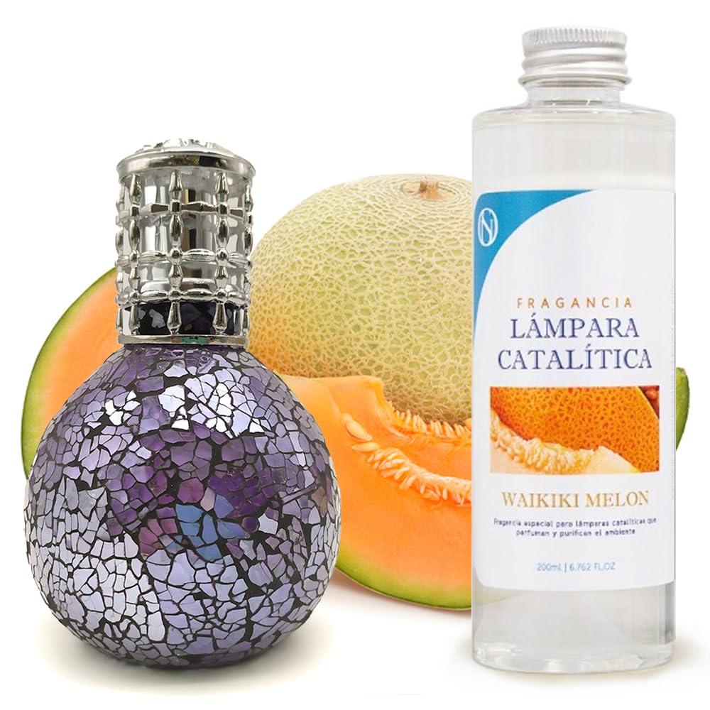 Lâmpada Catalítica Mosaico Azul Oceano + Aroma Waikiki Melon 500 Ml - Elimina Os Maus Odores E Perfuma
