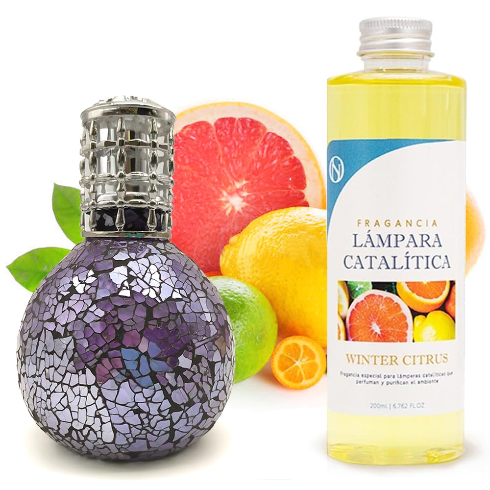 Lâmpada Catalítica Mosaico Azul Oceano + Aroma Winter Citrus 200 Ml - Elimina Maus Odores, Impurezas E Perfuma