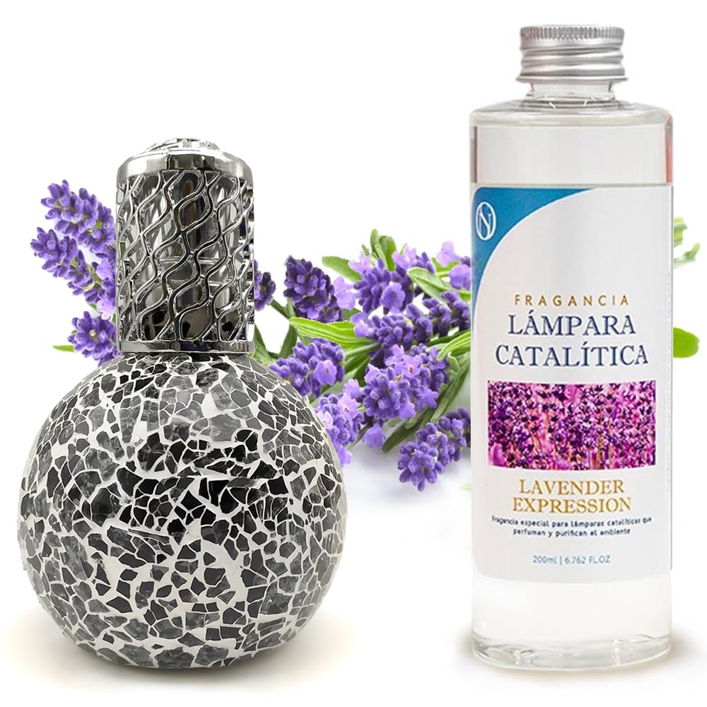 Lâmpada Catalítica Mosaico Preto + Aroma Lavender Expression 200 Ml - Elimina Os Maus Odores, Impurezas Y Perfuma