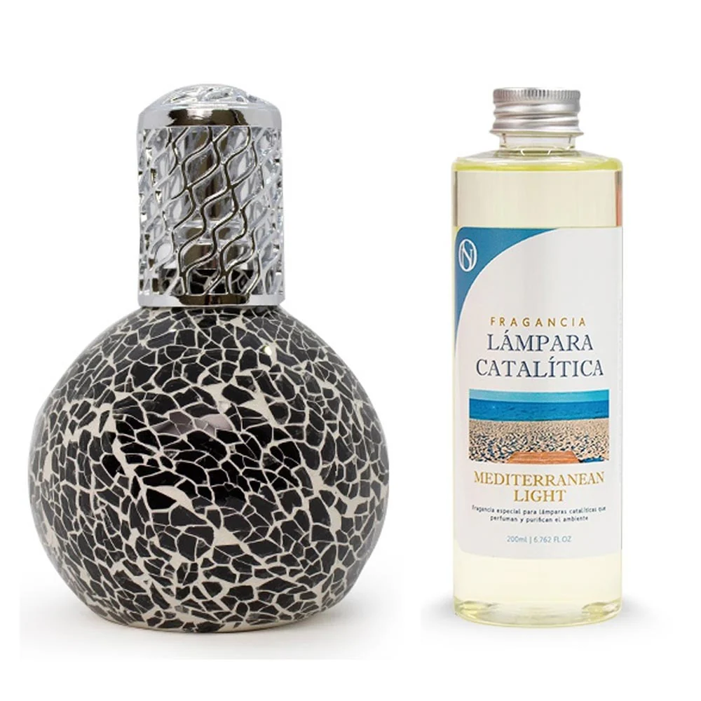 Lâmpada Catalítica Mosaico Preto + Aroma Mediterranean Light 200 Ml - Elimina Os Maus Odores, Impurezas Y Perfuma