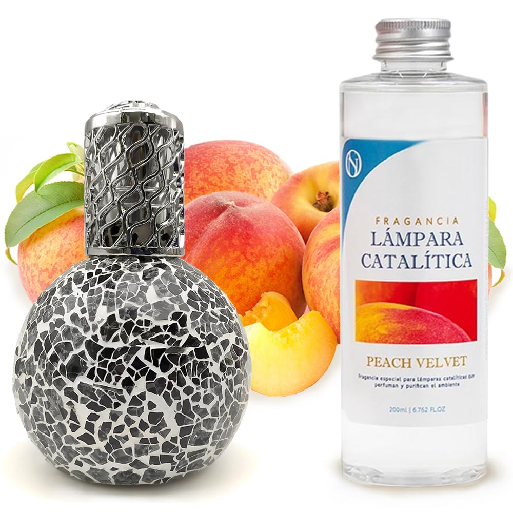 Lâmpada Catalítica Mosaico Preto + Aroma Peach Velvet 500 Ml - Elimina Os Maus Odores, Impurezas E Perfuma
