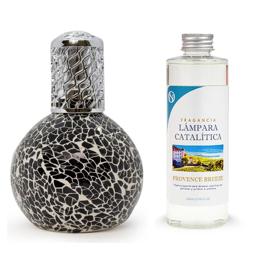 Lâmpada Catalítica Mosaico Preto + Aroma Provence Breeze 500 Ml - Elimina Os Maus Odores, Impurezas E Perfuma