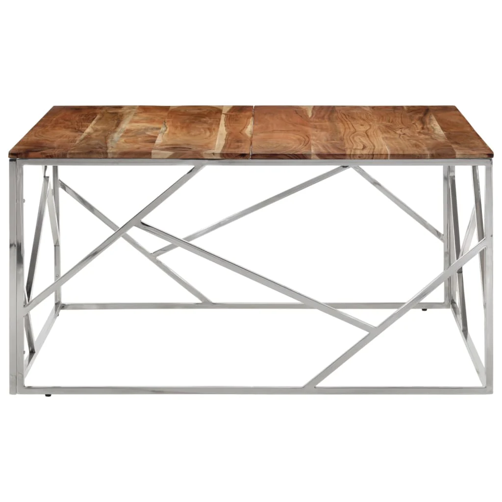 Mesa de centro em aço inoxidável e madeira maciça de acácia prateada - Image 2