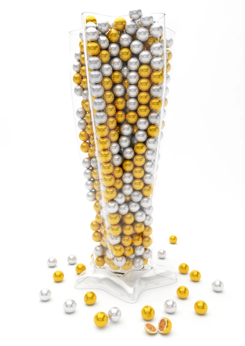 Mini Bolachas De Chocolate (branco Deluxe Dourado + Pérola) Vasos Em Forma De Estrela (800g)