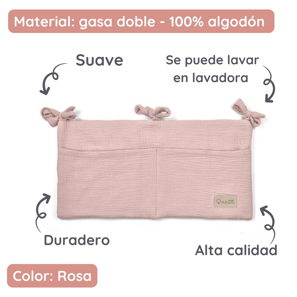Organizador de berço com compartimentos Musselina Rosa - Image 4