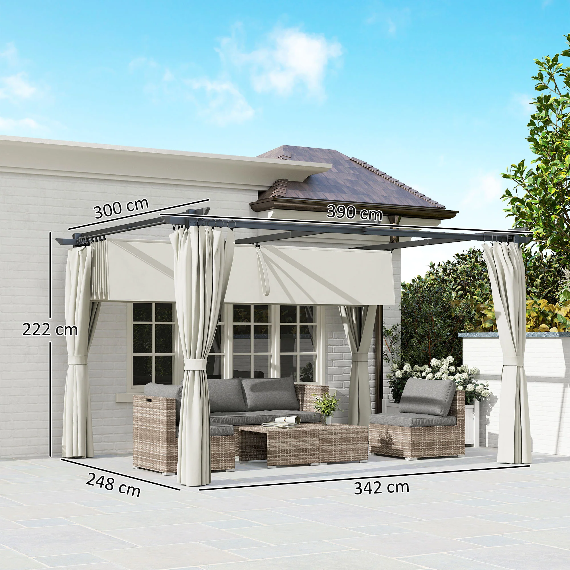 Outsunny Pérgola Con Techo Retráctil 4x3 M Paredes Laterales Anti-uv Crema - Image 3
