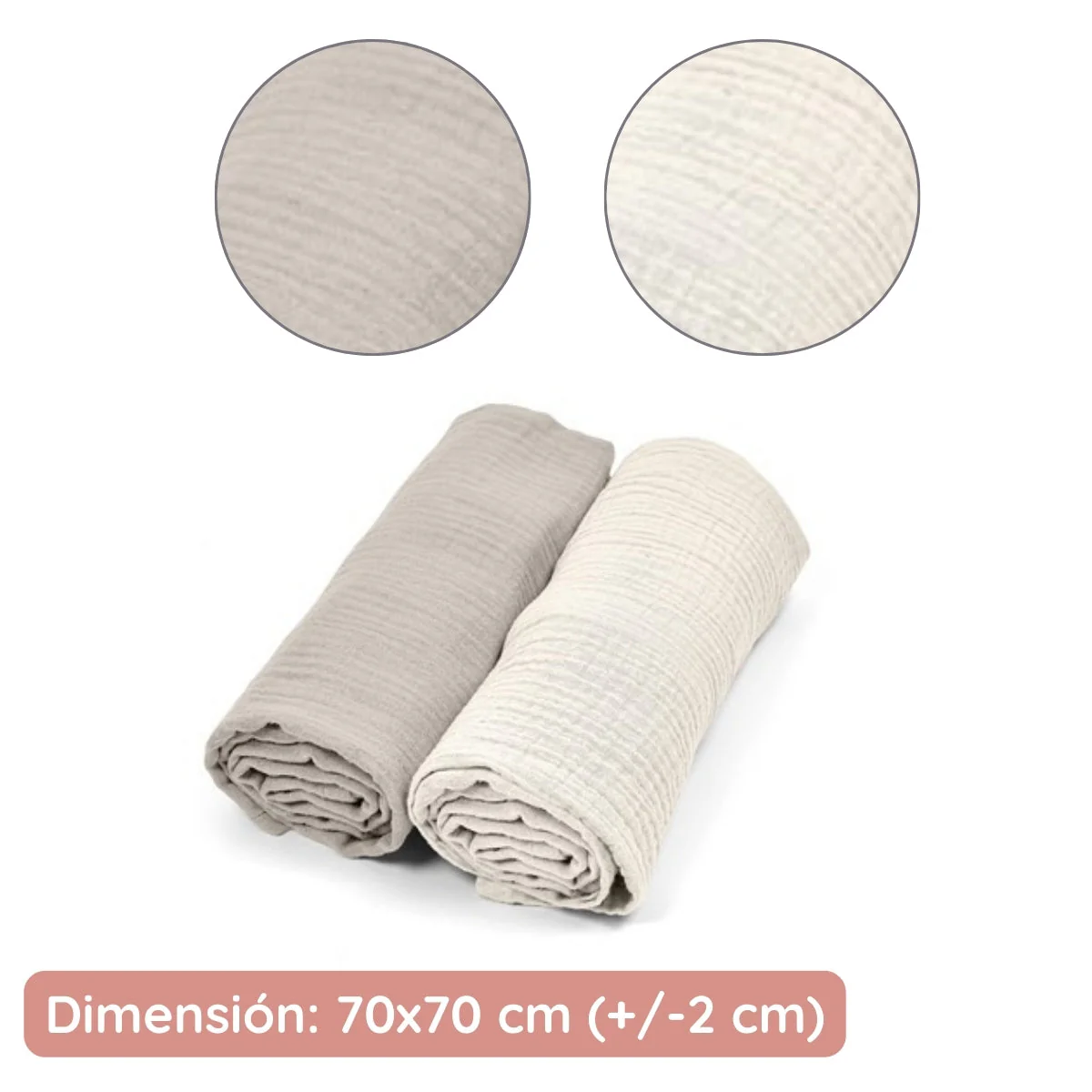 Pack 2 panos de algodão para bebés 70x70 Bege bebé - Image 4