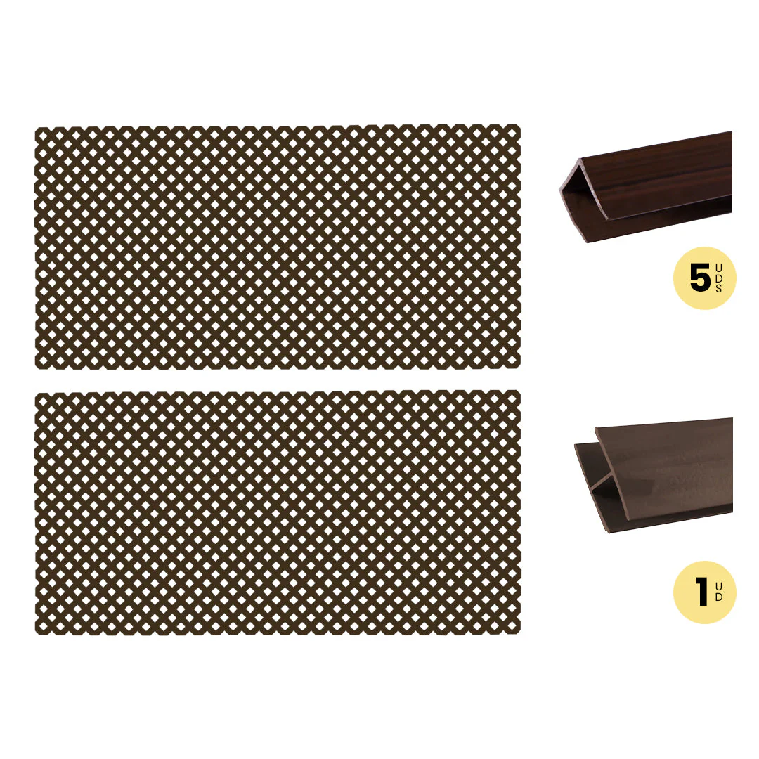 Pack Instalación Horizontal 2 Celosías Pvc 18 Mm Marrón Con Perfiles Y Unión 1x2 M