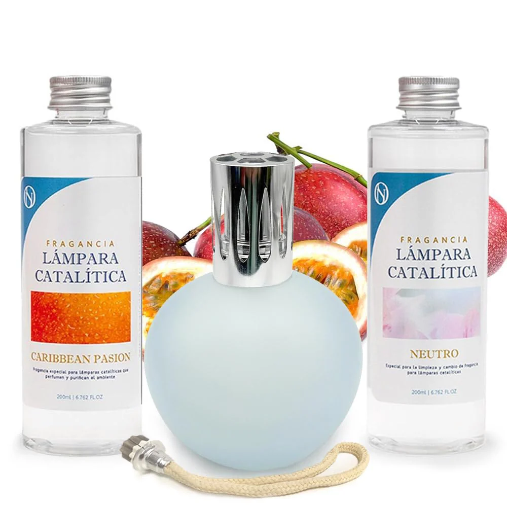 Pack Lâmpada Catalítica Azul Acinzentado Mate + Aroma Caribbean Passion 200ml + Limpador 200ml + Pavio Substituição