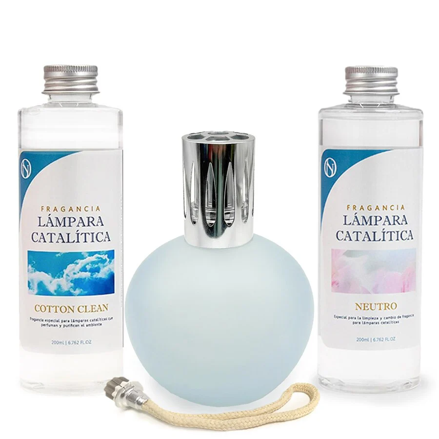 Pack Lâmpada Catalítica Azul Acinzentado Mate + Aroma Cotton Clean 200ml + Produto Neutro 200ml + Pavio Substituição