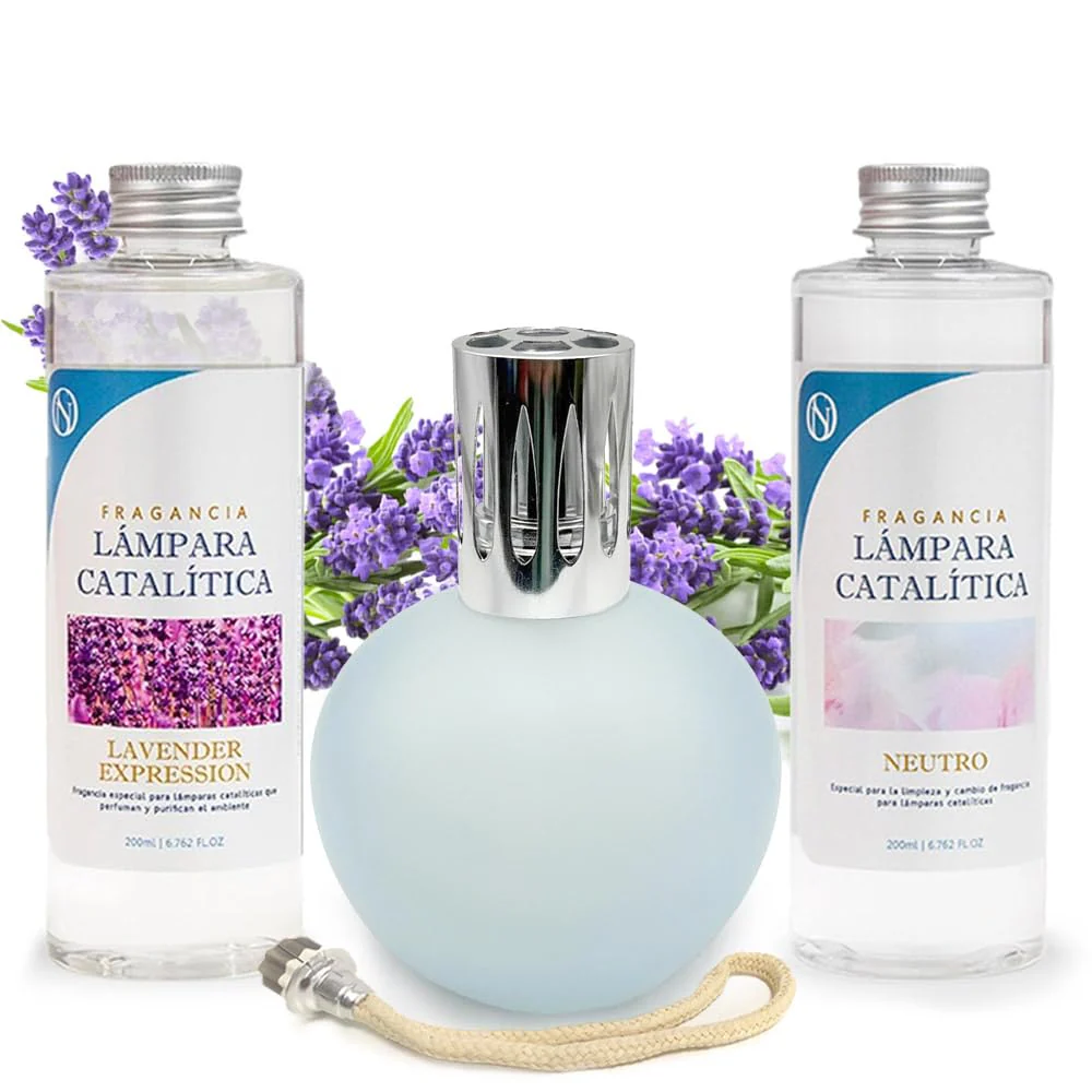 Pack Lâmpada Catalítica Azul Acinzentado Mate + Aroma Lavender Expression 200ml + Limpador 200ml + Pavio Substituição