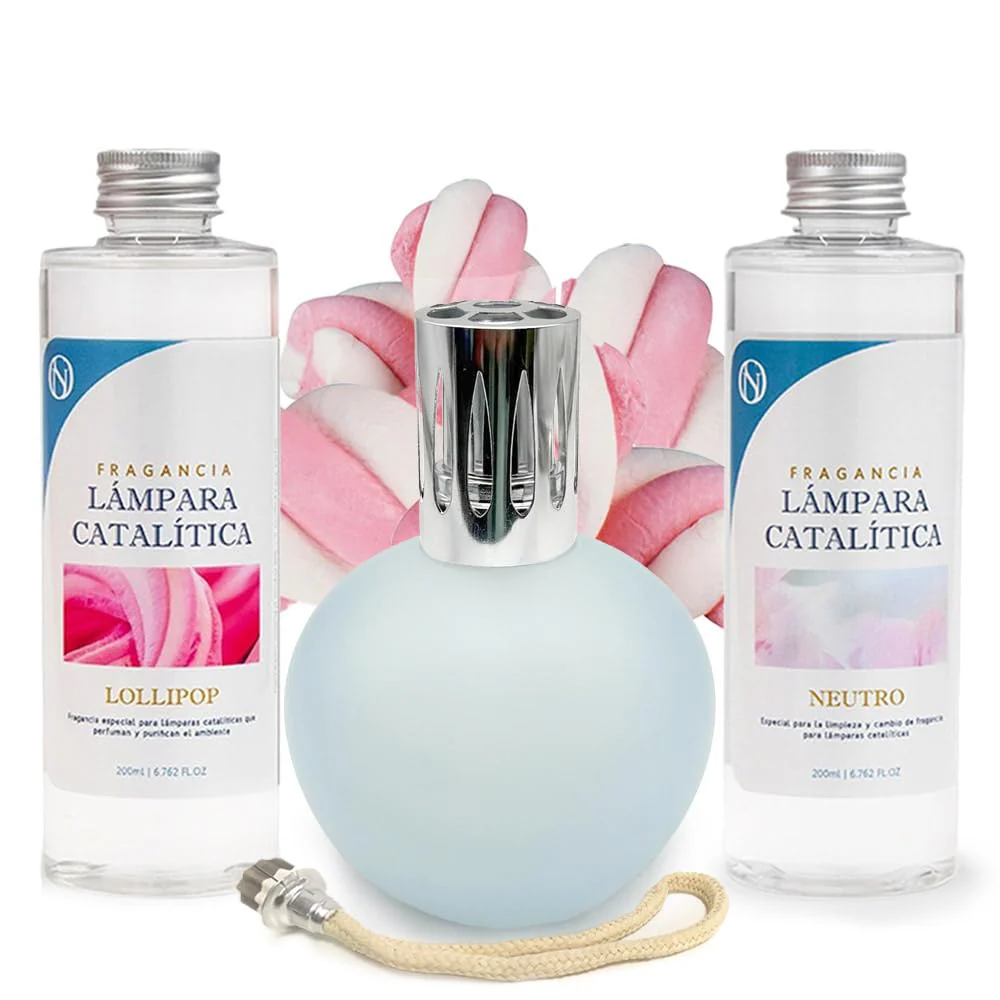 Pack Lâmpada Catalítica Azul Acinzentado Mate + Aroma Lollipop 200ml + Produto Neutro 200ml + Pavio Substituição