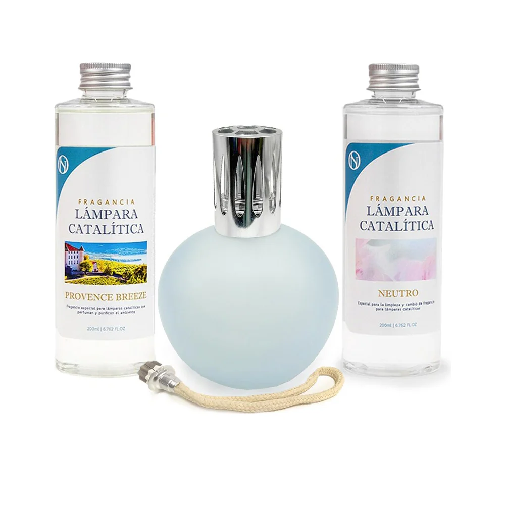 Pack Lâmpada Catalítica Azul Acinzentado Mate + Aroma Provence Breeze 200ml + Produto Neutro 200ml + Pavio Substituição