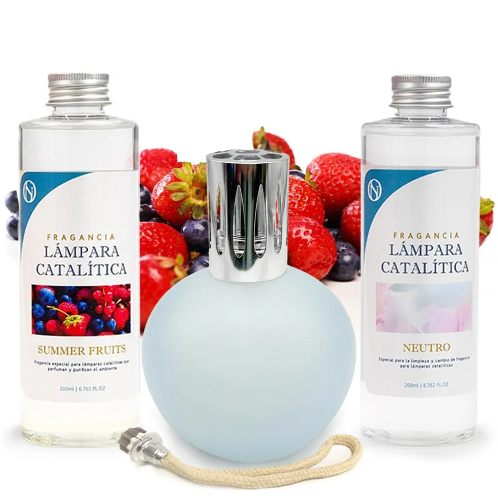 Pack Lâmpada Catalítica Azul Acinzentado Mate + Aroma Summer Fruits 200ml + Produto Neutro 200ml + Pavio Substituição