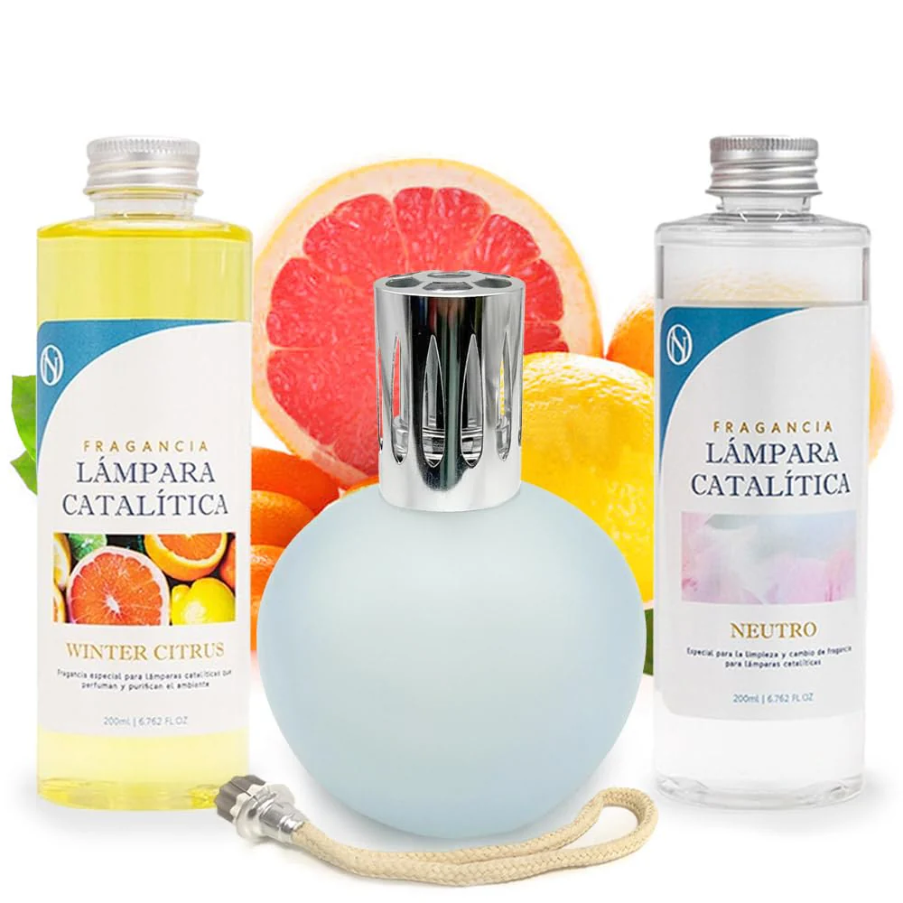 Pack Lâmpada Catalítica Azul Acinzentado Mate + Aroma Winter Citrus 200ml + Produto Neutro 200ml + Pavio Substituição