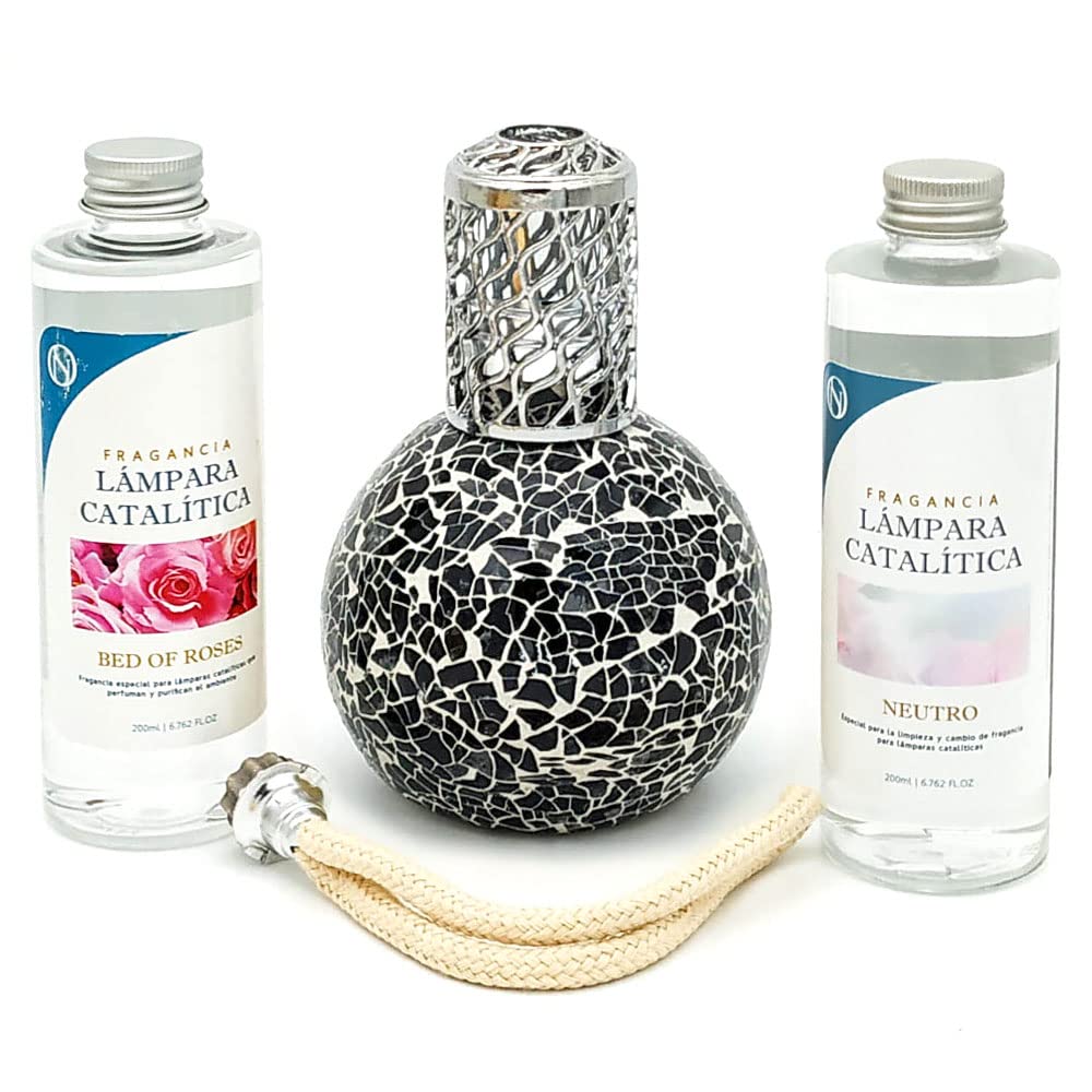 Pack Lâmpada Catalítica Mosaico Preto + Fragrância Bed Of Roses 200ml + Produto Neutro 200ml + Pavio Substituição - Image 6