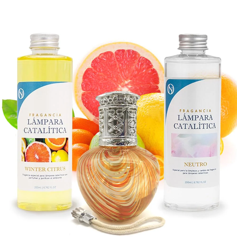 Pack Lâmpada Catalítica Orange Waves + Fragrância Winter Citrus 200ml + Produto Neutro 200ml + Pavio Substituição