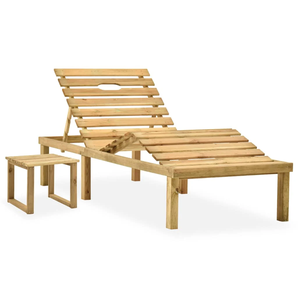 Espreguiçadeira de jardim em madeira de pinho impregnada com mesa e almofada - Image 2
