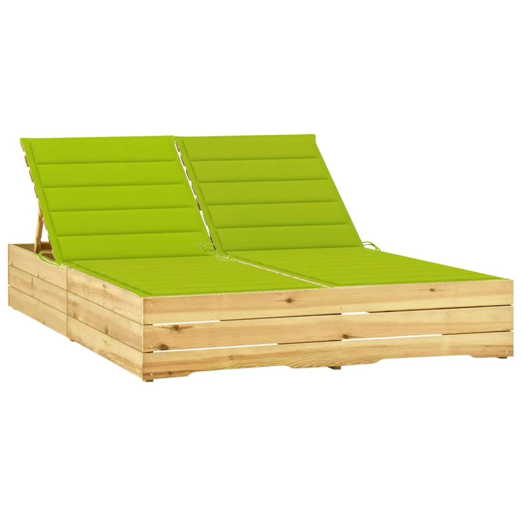 Tumbona Doble Y Cojines Verde Brillante Madera Pino Impregnada