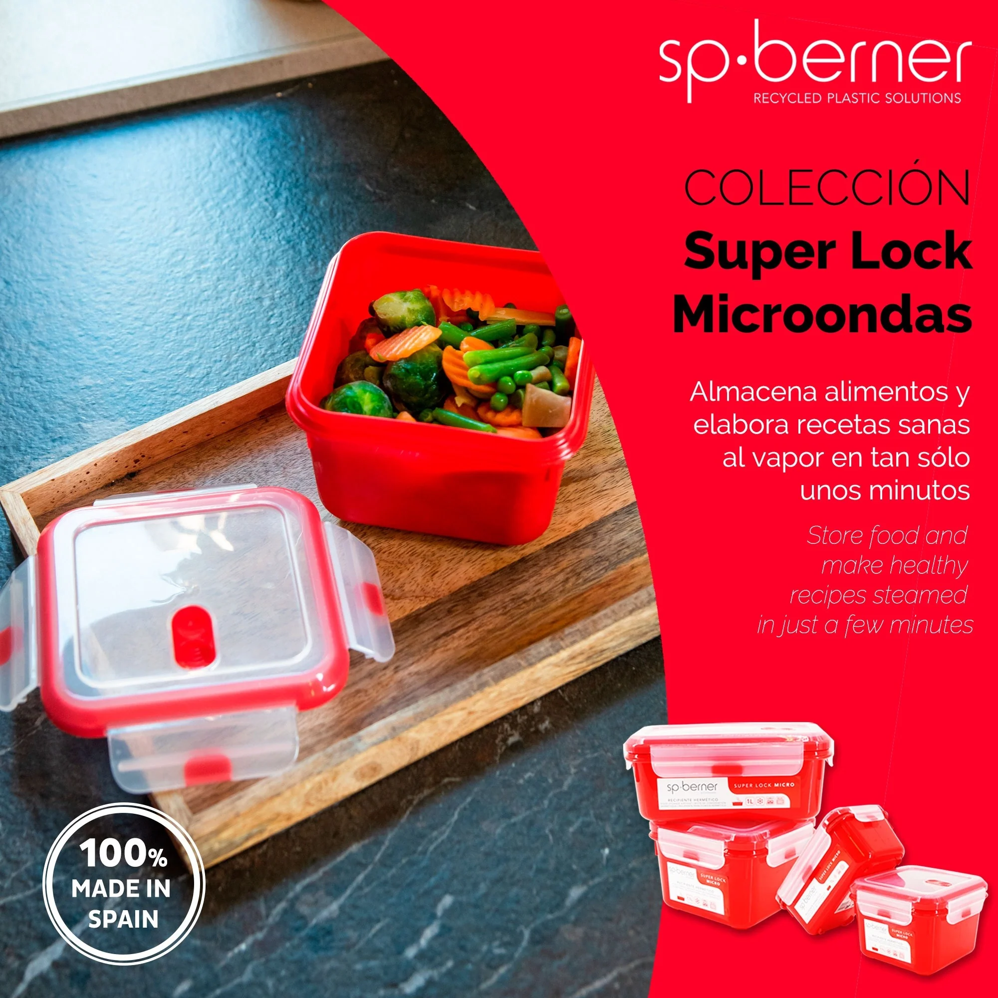 Super Lock Micro 1,9 L. hermético, adequado para cozer a vapor no micro-ondas, ideal para transportar e armazenar alimentos, fecho de correr, válvula - Image 2