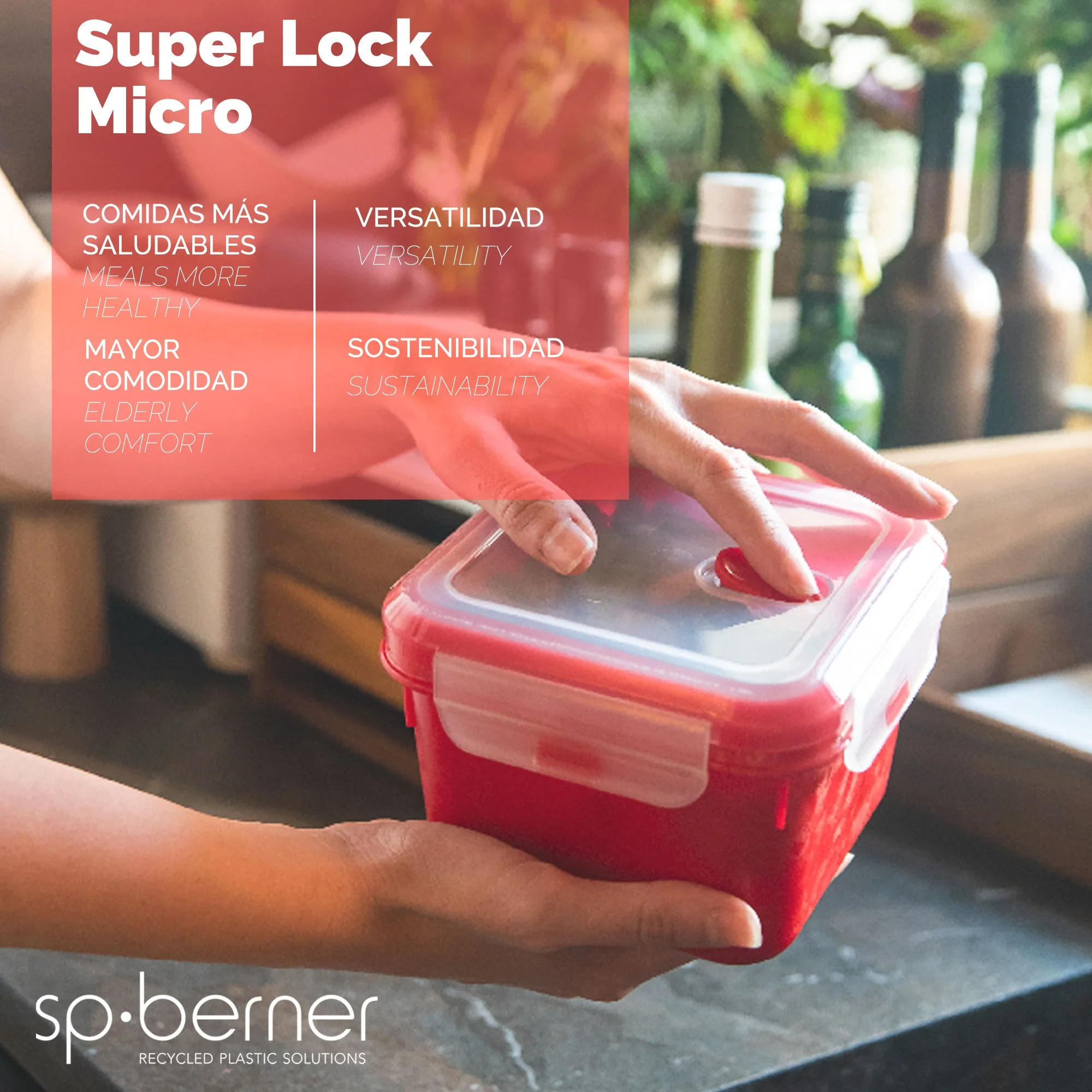 Super Lock Micro 1,9 L. hermético, adequado para cozer a vapor no micro-ondas, ideal para transportar e armazenar alimentos, fecho de correr, válvula - Image 4
